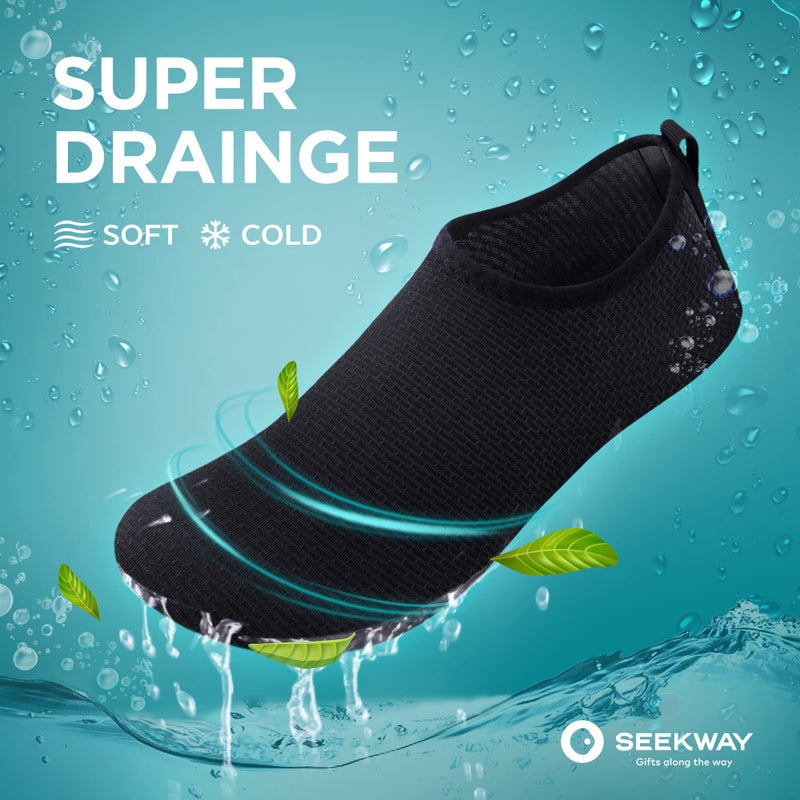 SEEKWAY Water Shoes Quick-Dry Aqua Socks Barefoot Slip-on for Beach Pool Swim River Yoga Lake Surf Women Men Black SK001 - Image 4